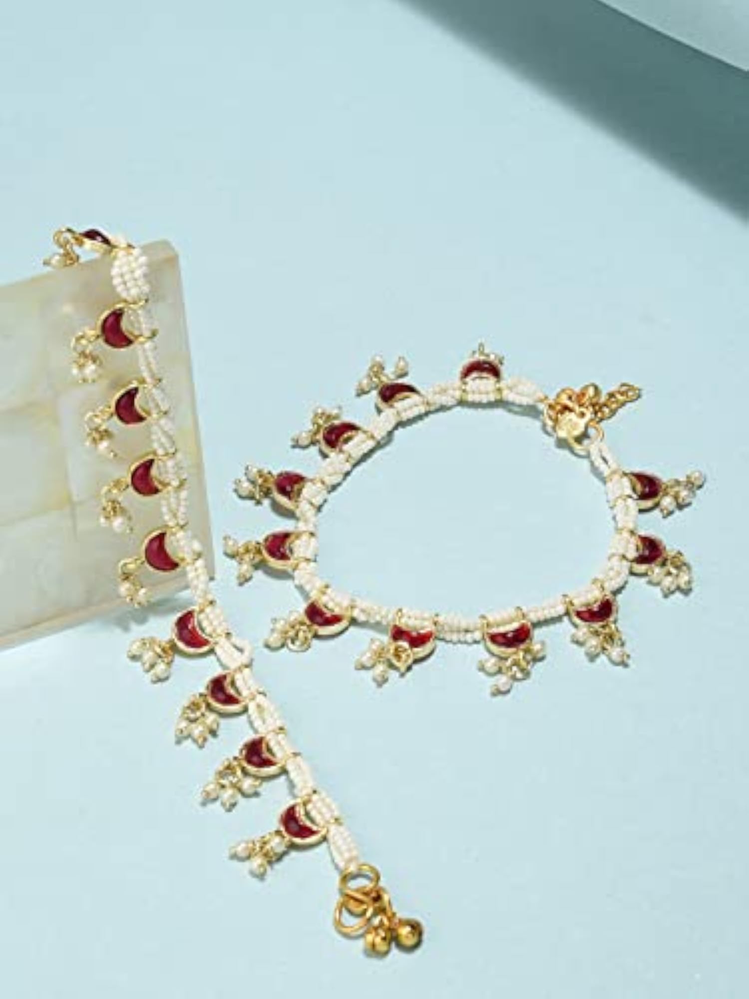Crescent Shape Kundan Drop Multistrand Anklets for Women