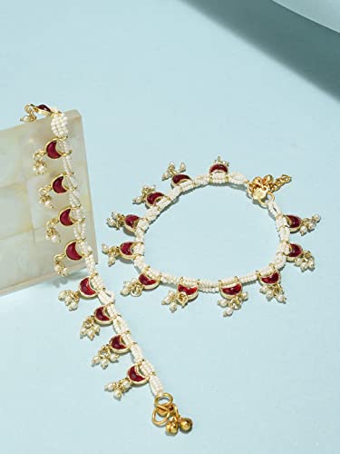 Crescent Shape Kundan Drop Multistrand Anklets for Women