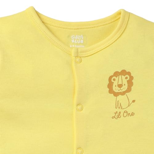 Image of miniklub Baby Front Open Long Sleeve Full Length Knitted Cotton Sleep Suit (Yellow Color)