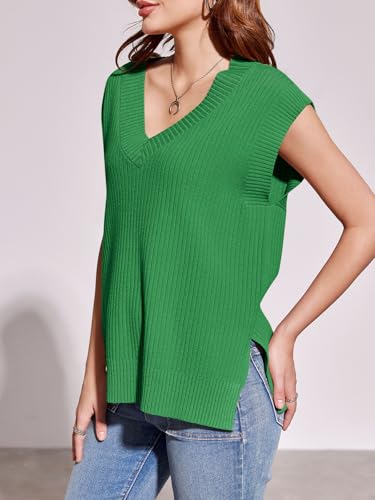 Image of Saodimallsu Womens V Neck Sweater Vest Oversized Ribbed Knit Sleeveless Casual Loose Fit Pullover Tank Top