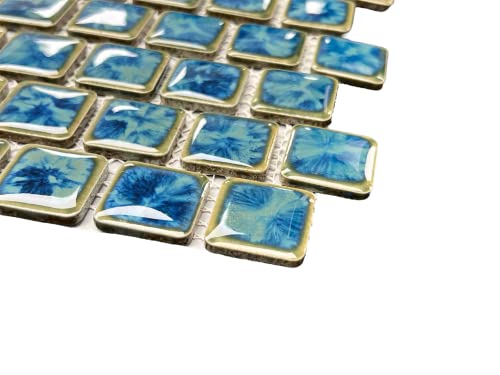 Seawater Brick Pattern Blue Greenish And Gold 1 Inch Porcelain Pool Mosaic Floor And Wall Tile For Backsplash, Kitchen, Bathroom, Swimming Pool (1) #TOP3