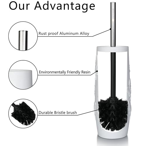 Image of Matte Black Ribbed Design Resin Toilet Bowl Holder and Brush Set, Durable Bathroom Cleaning Tool with Ergonomic Handle and Efficient Bristles, Stylish and Compact Design