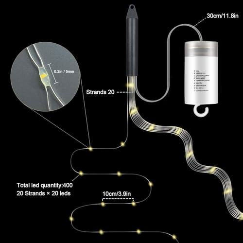 Lichterschweif 2M 400 LED,8 Modi Wasserdichte Wasserfall Lichterkette,Lichterbündel,Weihnachten Lichterkette,Weihnachtsbeleuchtung mit Batterie,Timer,Fernbedienung,Lichterstrang für Innen Außen Deko