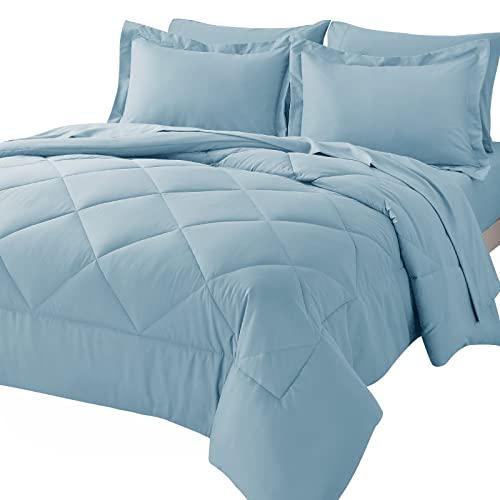 Cozylux Queen Bed In A Bag 7-Pieces Comforter Sets With Comforter And Sheets Light Blue All Season Bedding Sets With Comforter, Pillow Shams, Flat Sheet, Fitted Sheet And Pillowcases #TOP4