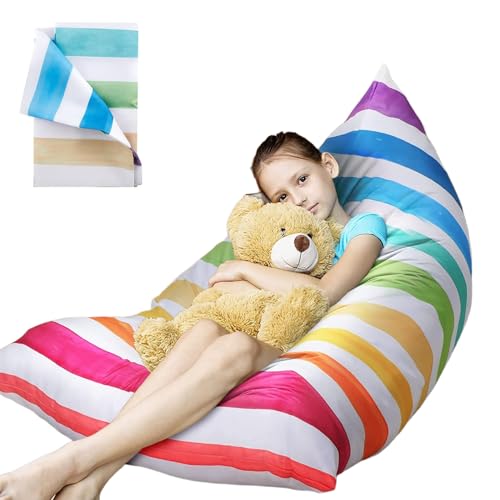 Poltrona a Sacco Per Bambini, Borsa Portaoggetti Per Giocattoli Peluche, Pouf Imbottito Per Poltrona a Sacco, Bean Bag Portaoggetti Per Giocattol per Organizzare Giocattoli e Vestiti (Arcobaleno)