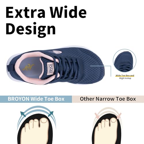 Wide Toe Box Shoes Women Walking Shoes with Arch Support Comfortable Wide Width Tennis Sneakers for Plantar Fasciitis Relief Bluepink US 82