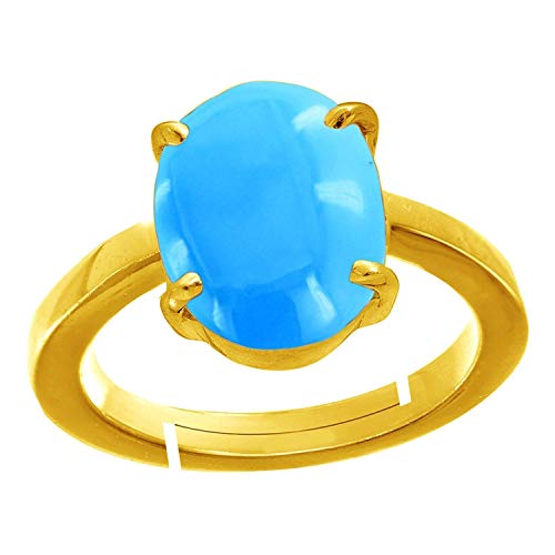 Turquoise Firoza bague homme femme en pierre bleu ciel et métal ajustable