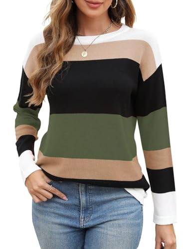 QACOHU Women's Fall Sweater 2024 Crew Neck Long Sleeve Casual Pullover Knitted Sweater Tops