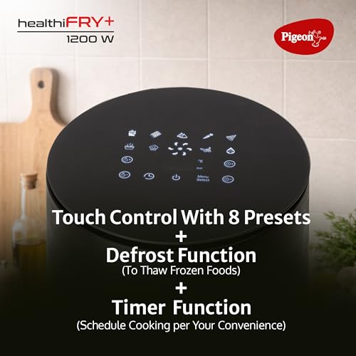 Image of Pigeon Healthifry 3.3L Compact Digital Air Fryer | 1200W | 360 Rapid Air Circulation | 85% Less Oil | Non-Stick Basket | Touch Control | Perfect for 1-2 People | Auto Shut-Off | 2Y Warranty | Black