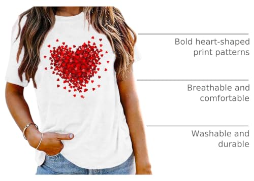 Image of Valentines Shirts for Women Valentine Love Heart Printed Graphic Tshirt Cute Girls Casual Top