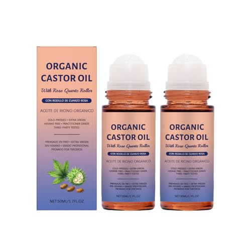 Aceite De Ricino Orgánico Con Rodillo Cuarzo, Roll-On Aceite De Ricino Orgánico,Ingredientes Naturales, Perfecto Para Masajes, Body Treatment Oil, Cuidado Piel (2pcs)