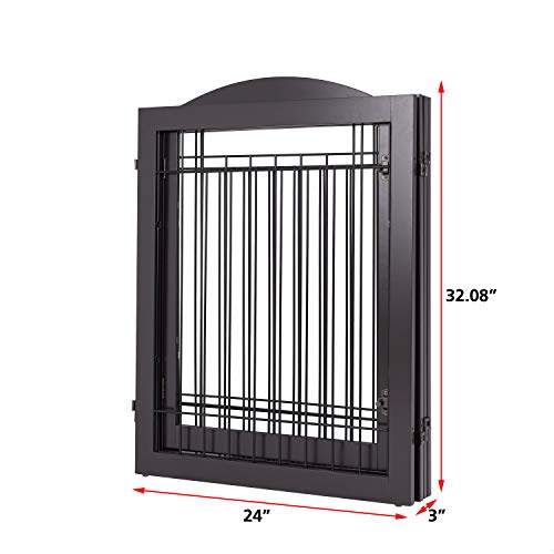 Spirich 96-Inch Extra Wide 30-Inches Tall Dog Gate With Door Walk Through, Freestanding Wire Pet Gate For The House, Doorway, Stairs, Pet Puppy Safety Fence, Support Feet Included(Espresso) #TOP5