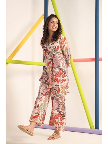 Image of DHRUVI TRENDZ Kurta Sets for Woman | Co ord Set for Women Stylish | Kurti Set for Woman | Short Kurti for Women | Kurtis | Ethnic Floral Straight Kurta Set's with Palazzo Pants