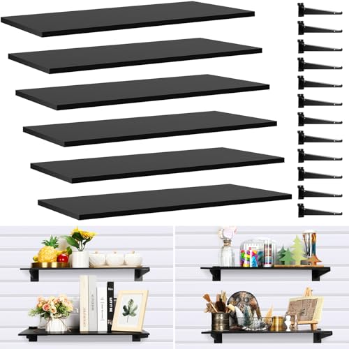 Barydat 6 Sets 23.6 x 11.8 Inch Slatwall Shelves Set with Metal Brackets