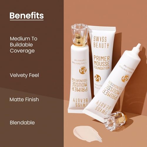 Image of Swiss Beauty Primer Mousse Foundation Weightless Smooth & Velvet Touch, Face Makeup, Natural Beige
