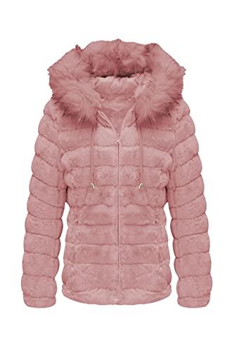 Geschallino Chaqueta de piel Sintética Reversible para Mujer, Abrigo Acolchado con Capucha y Cuello de piel Para Otoño e Ivierno 19225 Rosa M Cover
