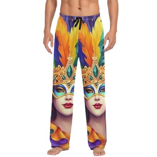 Lounge Pajama Pants for Men Carnival Mask Men's Sleep Bottoms Pants with Drawstring, S