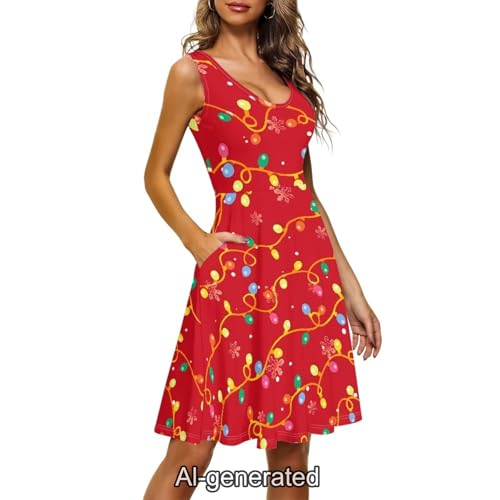 Image of Dreaweet Casual Sleeveless Dresses for Women Girls, Round Neck Tank Dresses with Pockets Summer Sundress Size XS-4XL