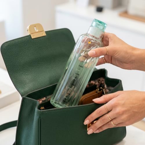 Image of Borosilicate Glass Water Bottles with Cap, Water Bottle 500ML Glass Motivational Time Marker Drink Bottle Cute Glass Milk Juice Drinking Bottles for Girls Kids Women for School, Gym (Green)