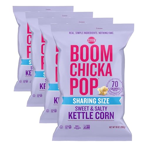 Angie's BOOMCHICKAPOP Sweet and Salty Kettle Corn Popcorn, Gluten Free, Party Size 10 oz., (Pack of 4)