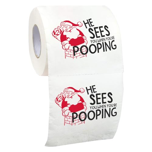 Christmas Toilet Paper Roll He Sees You When Youre Pooping - Funny Toilet Paper Funny Merry Christmas Novelty Gifts Perfect for White Elephant and Holiday Parties - Santa Xmas Holiday Gag Gifts