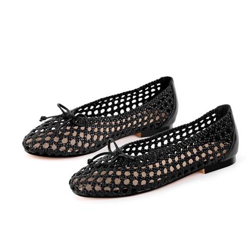 VERISSON Woven Mesh Ballet Flats for Women – Comfortable Round Toe Ballerina Flat Shoes2