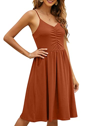 Image of YATHON Casual Dresses for Women Sleeveless Cotton Summer Beach Dress A Line Spaghetti Strap Sundresses with Pockets