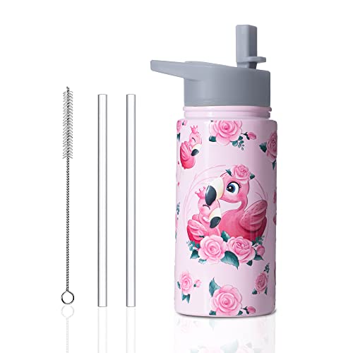 Weboia Pink Flamingo Water Bottle Kids For School Insulated Cups Birthday Gifts For Girls Stainless Steel flamingo water Bottles with Straw Christmas Gifts for Daughter 15 oz