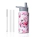 Weboia Pink Flamingo Water Bottle Kids For School Insulated Cups Birthday Gifts For Girls Stainless Steel flamingo water Bottles with Straw Christmas Gifts for Daughter 15 oz