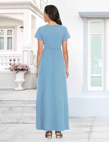 Image of Lacavocor Womens Short Sleeve Maxi Dresses Empire Waist Long Dress