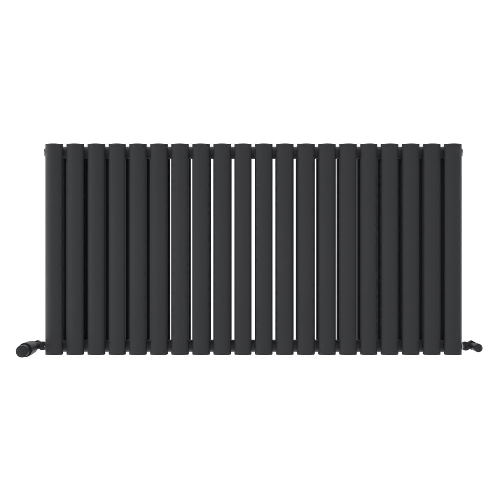 iBathUK Strata Wall-Mounted Horizontal Double Oval Panel Radiator, 20-Column Steel High Thermal Output Hydronic Central Heating, Designer Modern Radiator in Matt Anthracite, 600 × 1180mm — image 1