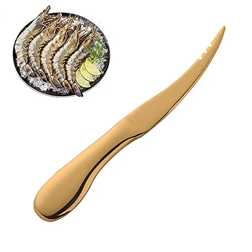 Garnalen Deveiner Tool, roestvrij staal garnalen lijn mes garnalen darmen snijmes, HiYi 1 st uniek ontwerp draagbare garnalen schoner mes voor keuken zeevruchten gereedschap (goud)