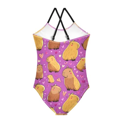 Capybara Pattern Girls One Piece Swimsuits Summer Quick Dry Beach Bathing Suit2