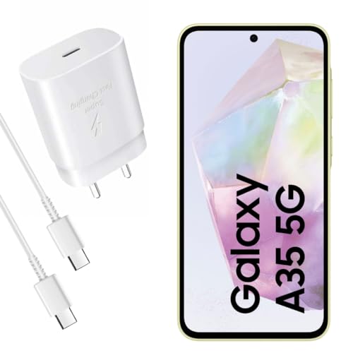 Image of MAK 25W Charger with Cable for Samsung Galaxy A35 5G Type C Charger Adapter Compatible with Galaxy A35 Charger, 25 Watt USB Type C to C Pd Charging Adapter C Type, White