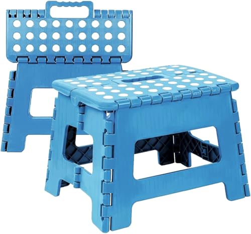 SKY-TOUCH Folding Step Stool for Kids Adults Portable Collapsible Foot Stools 9 Inch Height Foldable Plastic Stool for Kitchen Bathroom Garden Indoor Stool Lightweight Outdoor (Blue)