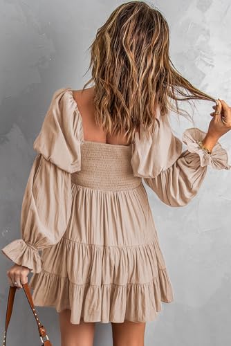 Image of Dokotoo Womens 2025 Spring Summer Dresses Elegant Off The Shoulder V Neck Long Sleeve Ruffle Flowy Mini Short Skater Dresses
