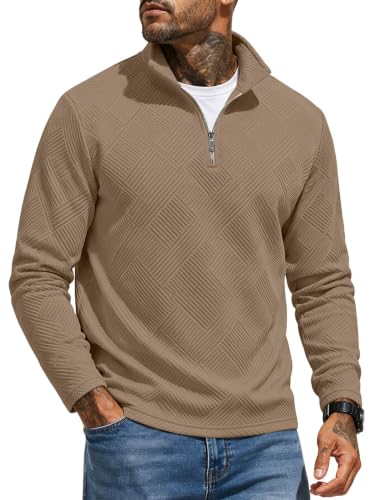 UOUA polo hommes quart fermeture manches longues kaki 3XL