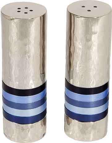 Yair Emanuel Hammered Nickel Salt and Pepper Shaker Set- Shades of Blue Rings (SAB-2)