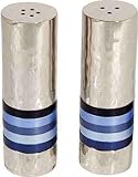 Yair Emanuel Hammered Nickel Salt and Pepper Shaker Set- Shades of Blue Rings (SAB-2)
