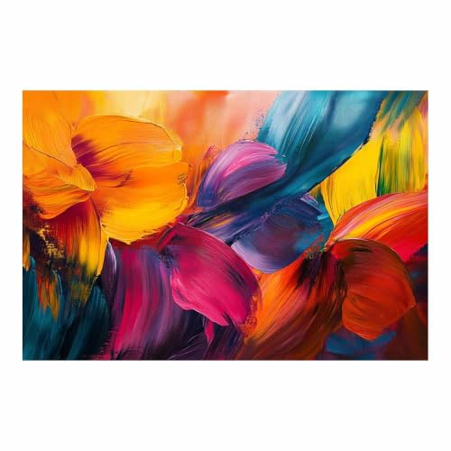Tableau fleurs abstrait pour réchauffer un grand mur blanc de salon avec élégance