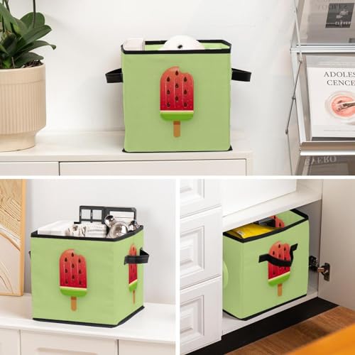 Boîte de rangement pliable cube pastèque vert d'été pour placard - 6