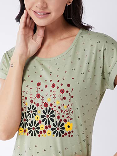 Image of Modeve Women Printed Cotton Blend Half Sleeve Round Neck T-Shirt for Summer