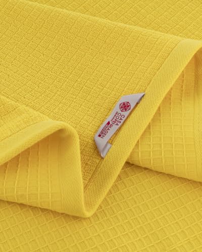 Image of Casa Copenhagen, Egyptian Cotton - Waffle Terry Towel 4 Piece 100% Cotton Large Bath Towel Set - Butter Yellow