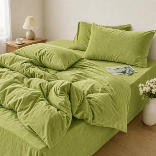 Flanell Bettwäsche 135x200 Grün Salbeigrün Winter Warm Plüsch Kuschelig – Ansicht 5