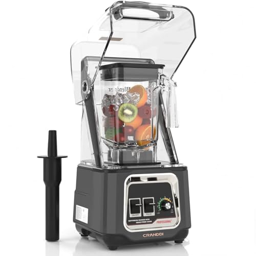 CRANDDI Commercial Blender, 2200W Countertop Blenders with Removable Shield, Quiet Smoothie Blender for Shakes and Ice Crushing, 52oz, 38000 RPM Professional Blenders for Kitchen, K80 Grey