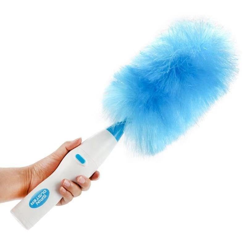 Electric Rotating Duster, 360 Degree Spin Cleaning Brush with Blue Fluffy Head, Battery Powered Automatic Dusting Tool for Home