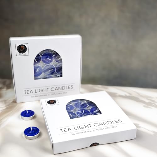 Image of Unscented Tea Light Candles | Soy Wax Blend Long-Lasting with Cotton Wick | Perfect for Home Decor, Parties, Weddings, and More | Set of 100 (Blue)