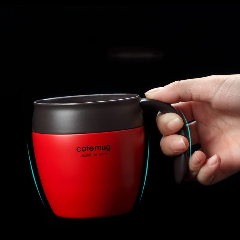 304 Stainless Steel Double Layer Vacuum Insulation Cup Japanese Style With Handle Coffee Marker Water Glass, Red with cover