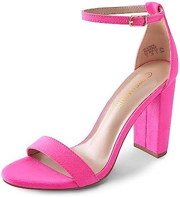 DREAM PAIRS Womens Hi-Chunk High Heel Pump Sandal Fuchsia Suede - 8.5