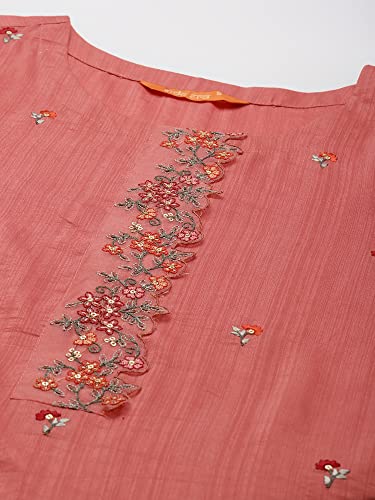 Image of INDO ERA Women's Poly Chiffon Embroidered Straight Kurta With Pant & Dupatta Set (RRRRR8075)